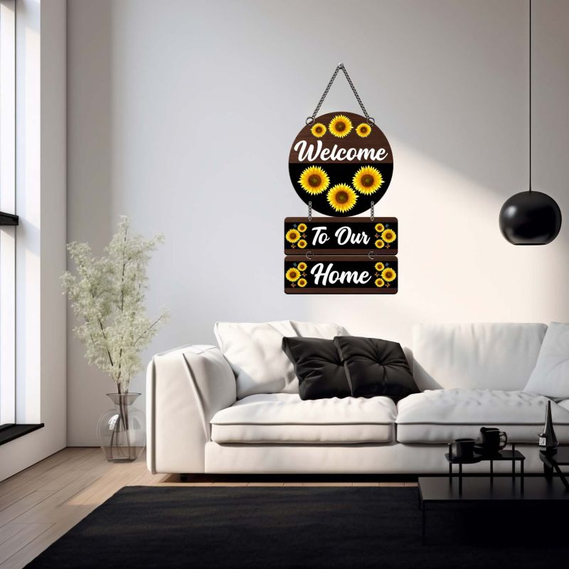 Sunflower Welcome To Our Home Hanging Sign For Front Door & Entryway Sign Home Decor for Living Room & Balcony Ideal Housewarming Gift Door Hanging